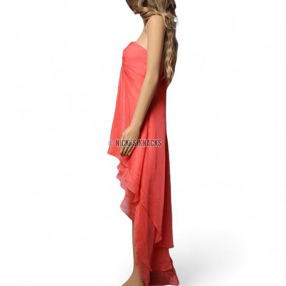 La Femme Hot Coral Strapless High Low Prom Dress Embellished Formal Gown Size 6 - Picture 5 of 13